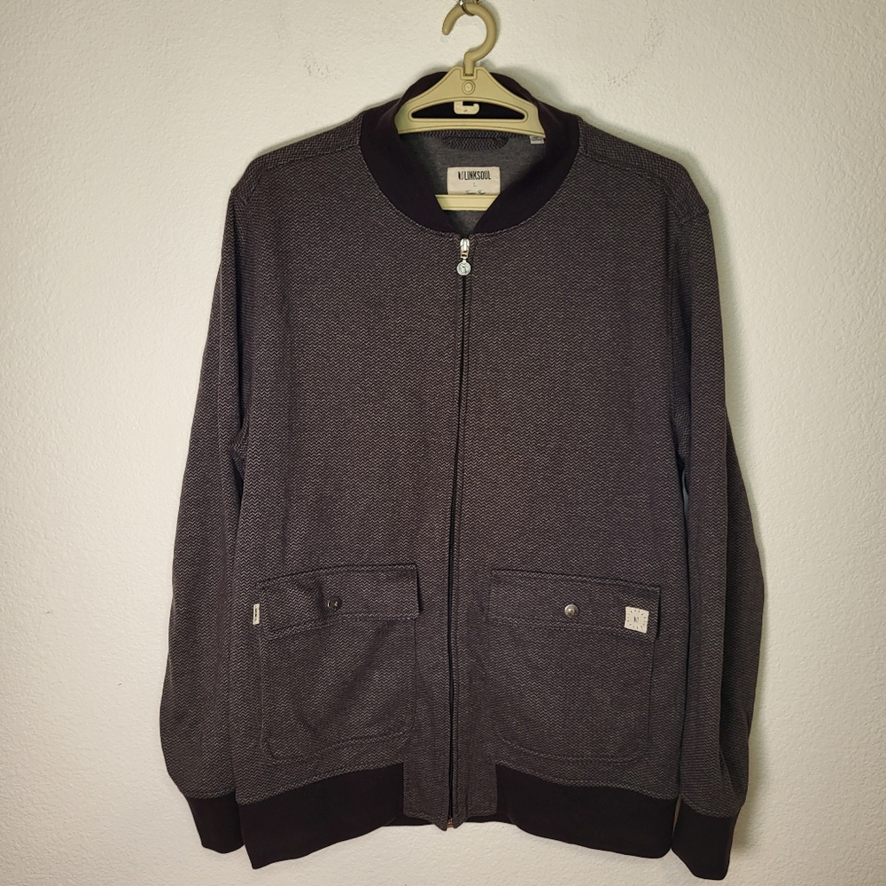 Linksoul Full Zip Herringbone Pattern Sweater size Large